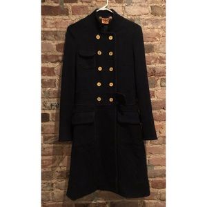 Tory Burch Navy Blue Long Double Breasted Pea Coat